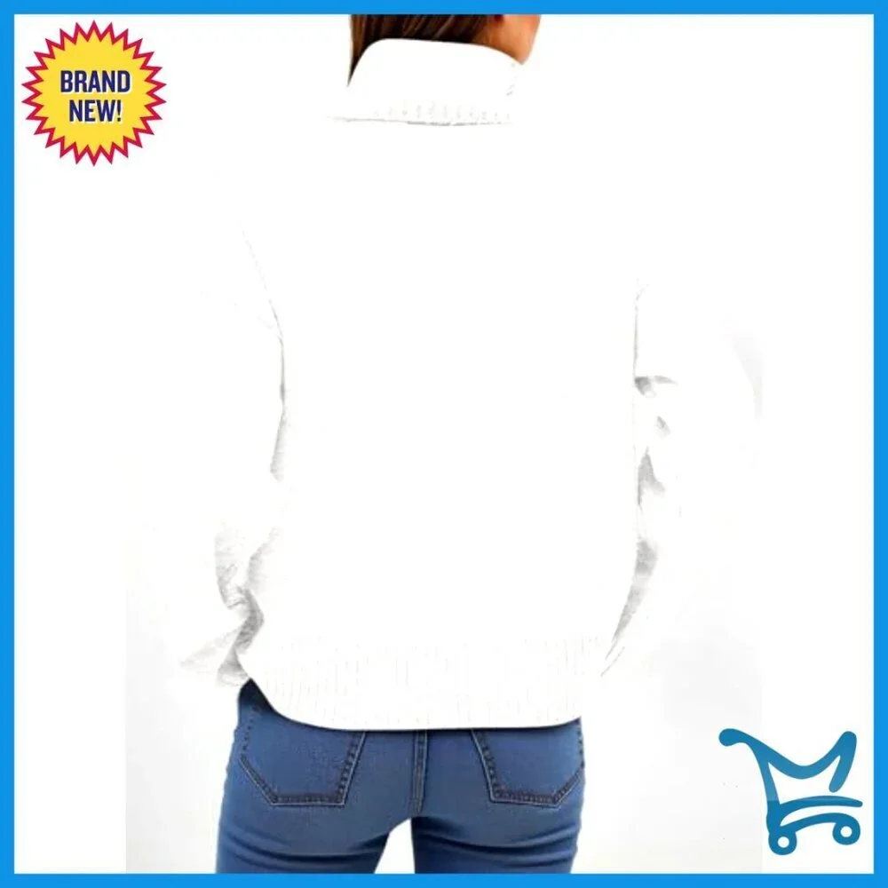 Chunky Knit Turtleneck Sweater Oversized Loose Fit Cozy Pullover Fall Winter